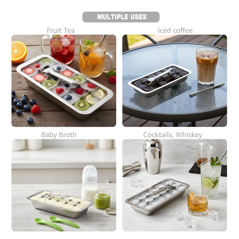 ecozoi Stainless Steel Metal Ice Cube Tray with Easy Release Handle | 18 Ice Cube Slots | Removable Slots for Easy Ice Cube Removal and Cleaning | Sustainable, Eco Friendly, Zero Waste, Plastic Free - Image 3